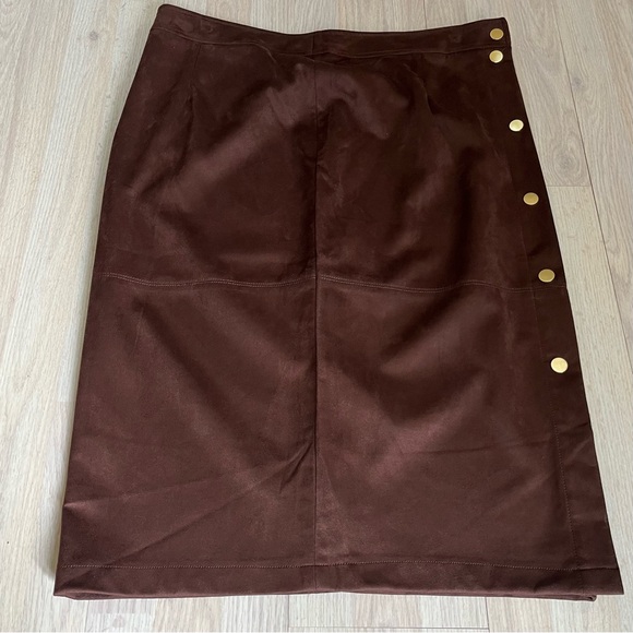 NWT-Addition Elle-Faux Suede Caramel Brown Midi Pencil Skirt-Size 16 - Picture 3 of 9